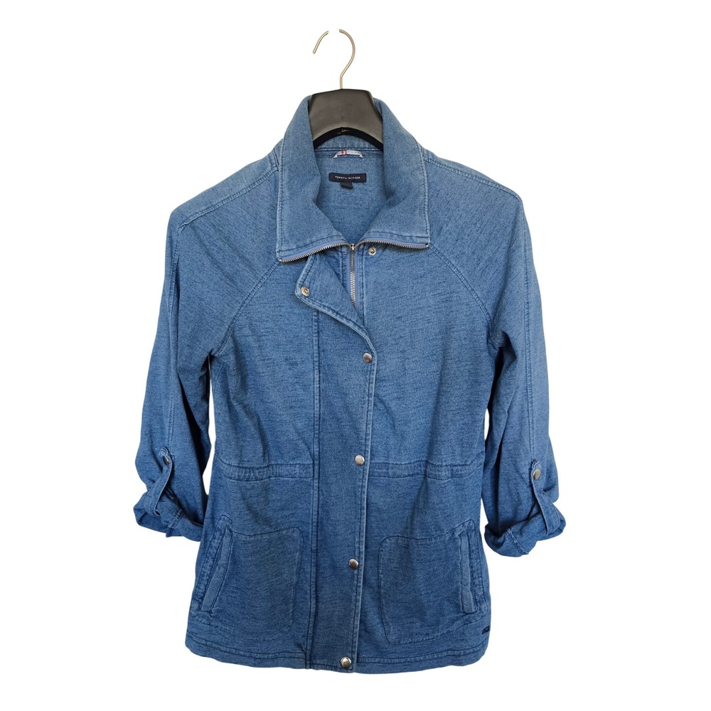 Tommy Hilfiger‎ Athluxe Womens Indigo Knit Denim Look Jacket Blue Size M